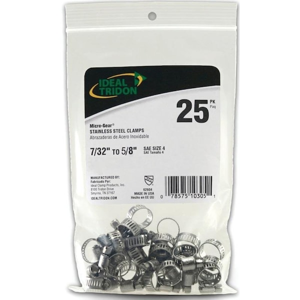 IdealTridon MicroGear 62M Series Worm Gear Hose Clamp, Stainless Steel